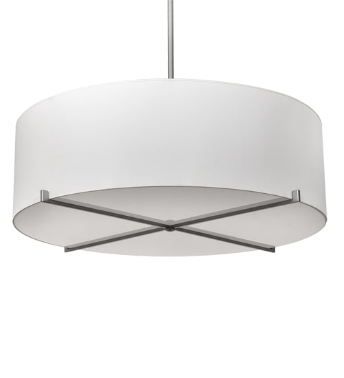 Meyda Lighting Cilindro 48" 8-Light Nickel Structure Pendant Light With White Laura Textrene & Statuario Idalight Shade