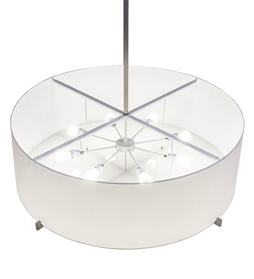 Meyda Lighting Cilindro 48" 8-Light Nickel Structure Pendant Light With White Laura Textrene & Statuario Idalight Shade