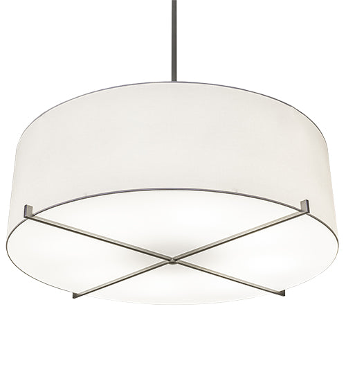Meyda Lighting Cilindro 48" 8-Light Nickel Structure Pendant Light With White Laura Textrene & Statuario Idalight Shade