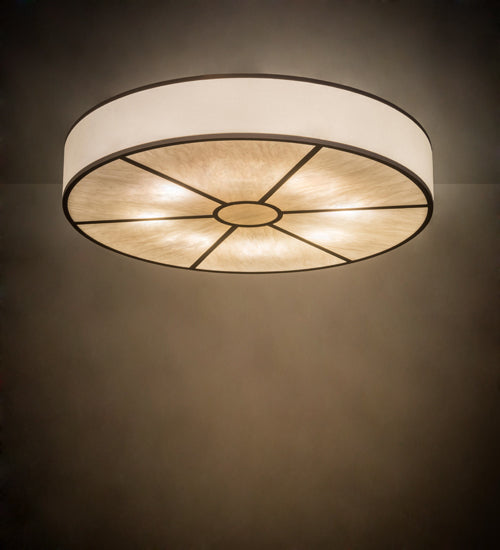 Meyda Lighting Cilindro 48" 8-Light Oil Rubbed Bronze Flush Mount Light With White Fabric & Whitestone Idalight Shade