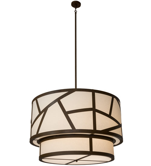 Meyda Lighting Cilindro 48" 8-Light Rustic Iron Rich Pendant Light With White Natural Textrene Shade