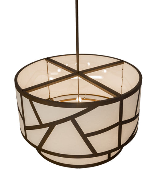 Meyda Lighting Cilindro 48" 8-Light Rustic Iron Rich Pendant Light With White Natural Textrene Shade