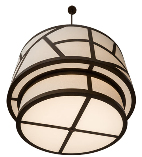 Meyda Lighting Cilindro 48" 8-Light Rustic Iron Rich Pendant Light With White Natural Textrene Shade