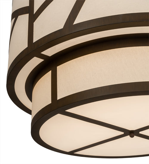 Meyda Lighting Cilindro 48" 8-Light Rustic Iron Rich Pendant Light With White Natural Textrene Shade