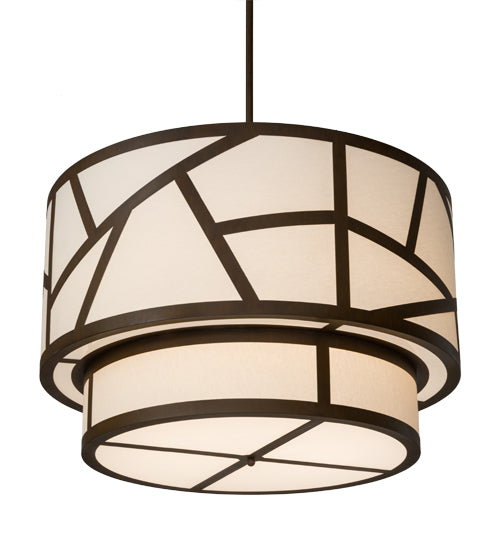 Meyda Lighting Cilindro 48" 8-Light Rustic Iron Rich Pendant Light With White Natural Textrene Shade