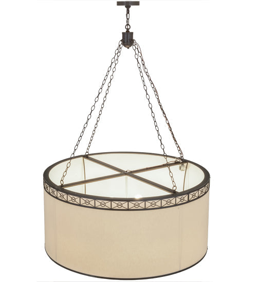 Meyda Lighting Cilindro 48" 8-Light Timeless Bronze Circle X Pendant Light With Natural Textrene Shade