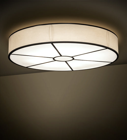 Meyda Lighting Cilindro 48" 8-Light Timeless Bronze Flush Mount Light With White Eggshell Textrene And Statuario Idalight Shade