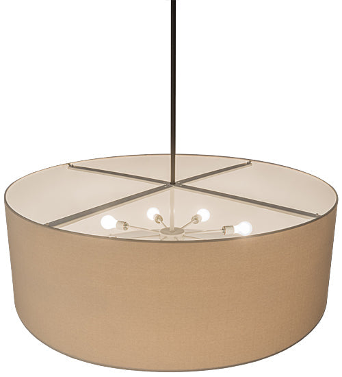 Meyda Lighting Cilindro 48" 8-Light Timeless Bronze Pendant Light With Beige Natural Textrene and White Statuario Idalight Shade Glass