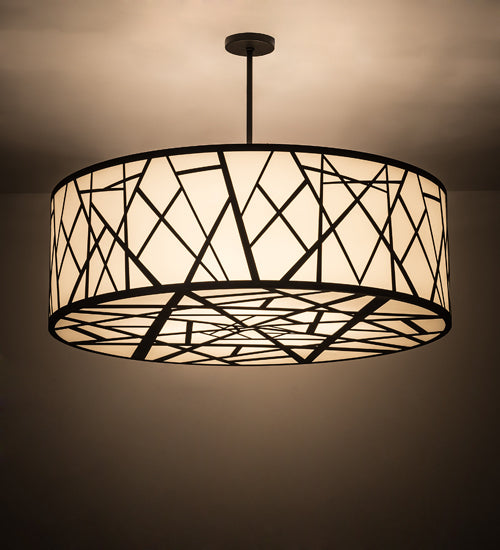 Meyda Lighting Cilindro 48" 8-Light Wrought Iron Rich Pendant Light With Ivory Provostone Idalight Shade Glass