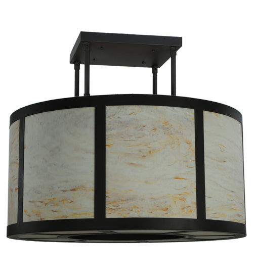 Meyda Lighting Cilindro 48"W x 38"H 8-Light Oil Rubbed Bronze Vicksburg Semi-flush Mount Ceiling Light With Randsburg Rock Idalight Shade