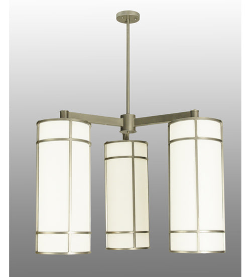 Meyda Lighting Cilindro 49" 3-Light Polished Nickel Jackson Hall Chandelier With White Statuario Idalight Shade