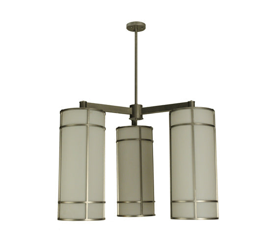 Meyda Lighting Cilindro 49" 3-Light Polished Nickel Jackson Hall Chandelier With White Statuario Idalight Shade