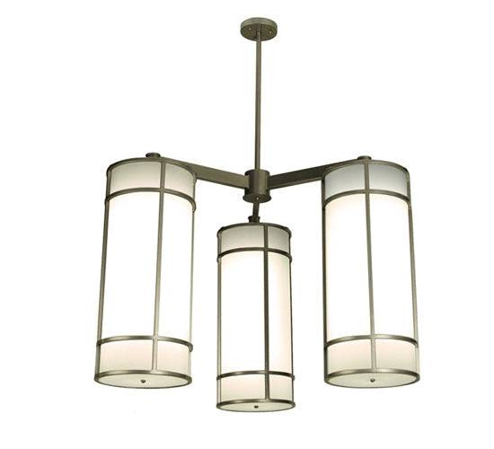 Meyda Lighting Cilindro 49" 3-Light Polished Nickel Jackson Hall Chandelier With White Statuario Idalight Shade