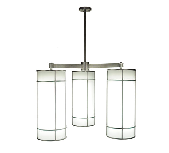 Meyda Lighting Cilindro 49" 3-Light Polished Nickel Jackson Hall Chandelier With White Statuario Idalight Shade