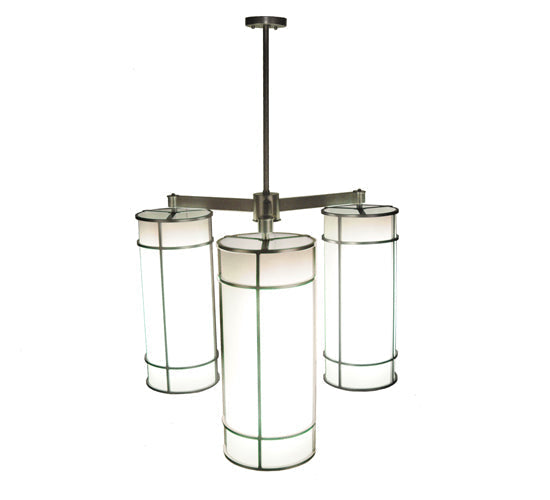Meyda Lighting Cilindro 49" 3-Light Polished Nickel Jackson Hall Chandelier With White Statuario Idalight Shade
