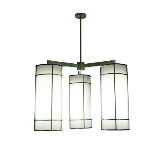 Meyda Lighting Cilindro 49" 3-Light Polished Nickel Jackson Hall Chandelier With White Statuario Idalight Shade