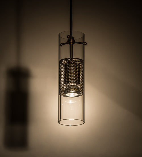 Meyda Lighting Cilindro 5" Antique Copper Golpe Mini Pendant Light With Clear Shade Glass