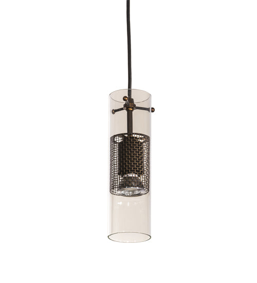 Meyda Lighting Cilindro 5" Antique Copper Golpe Mini Pendant Light With Clear Shade Glass