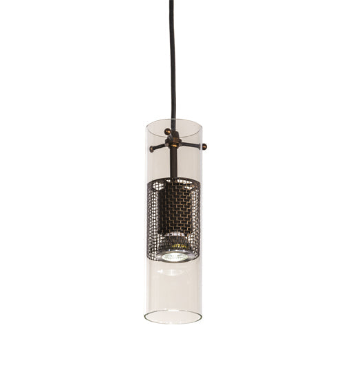Meyda Lighting Cilindro 5" Antique Copper Golpe Mini Pendant Light With Clear Shade Glass