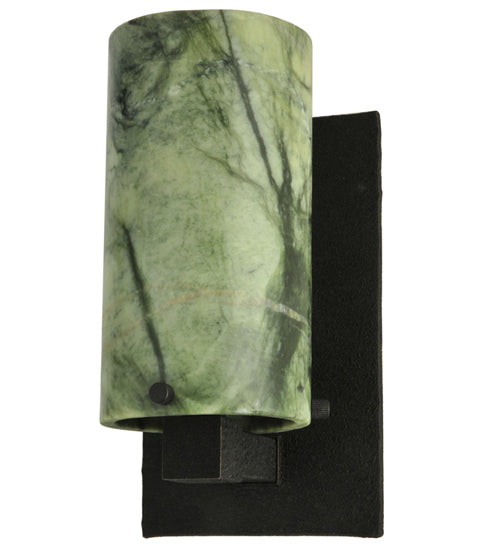 Meyda Lighting Cilindro 5" Black Wall Sconce With Light Dark Green Jadestone Shade