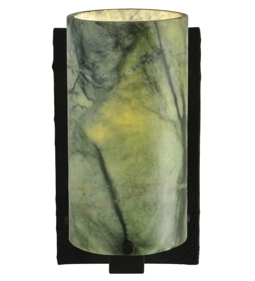 Meyda Lighting Cilindro 5" Black Wall Sconce With Light Dark Green Jadestone Shade