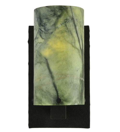 Meyda Lighting Cilindro 5" Black Wall Sconce With Light Dark Green Jadestone Shade