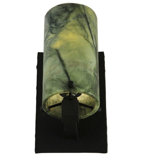 Meyda Lighting Cilindro 5" Black Wall Sconce With Light Dark Green Jadestone Shade