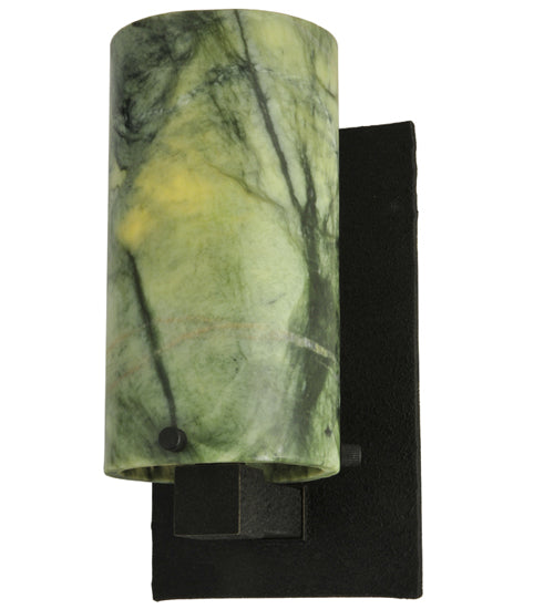 Meyda Lighting Cilindro 5" Black Wall Sconce With Light Dark Green Jadestone Shade