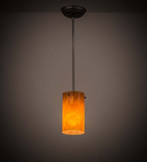 Meyda Lighting Cilindro 5" Brushed Nickel Mini Pendant Light With Ambra Siena Idalight Shade Glass