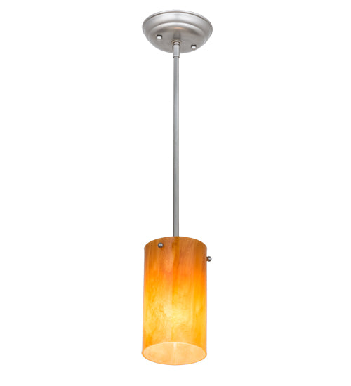 Meyda Lighting Cilindro 5" Brushed Nickel Mini Pendant Light With Ambra Siena Idalight Shade Glass