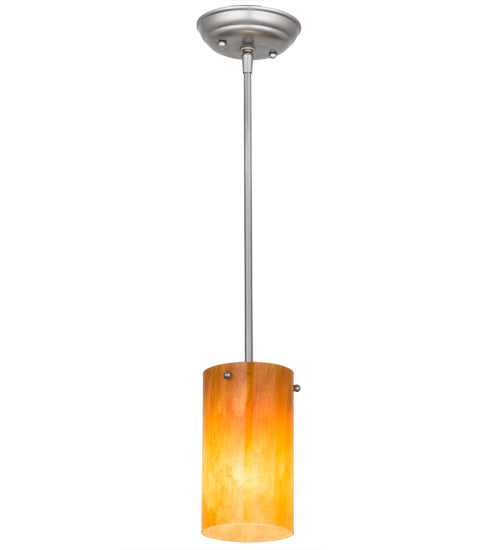 Meyda Lighting Cilindro 5" Brushed Nickel Mini Pendant Light With Ambra Siena Idalight Shade Glass