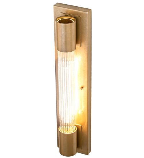 Meyda Lighting Cilindro 5" Champagne Metallic Pipette Wall Sconce With Clear Reeded Shade Glass