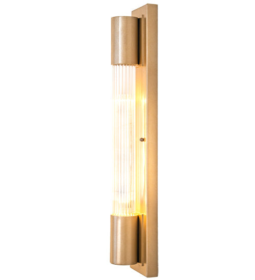 Meyda Lighting Cilindro 5" Champagne Metallic Pipette Wall Sconce With Clear Reeded Shade Glass