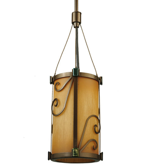Meyda Lighting Cilindro 5" Golden Bronze Sorbonn Mini Pendant Light With Avorio Amber Shade Glass
