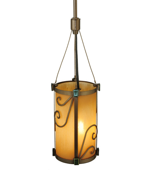 Meyda Lighting Cilindro 5" Golden Bronze Sorbonn Mini Pendant Light With Avorio Amber Shade Glass
