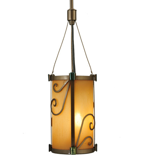 Meyda Lighting Cilindro 5" Golden Bronze Sorbonn Mini Pendant Light With Avorio Amber Shade Glass