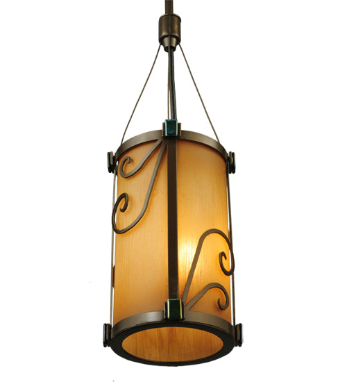Meyda Lighting Cilindro 5" Golden Bronze Sorbonn Mini Pendant Light With Avorio Amber Shade Glass