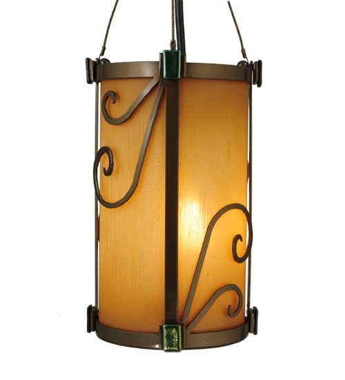 Meyda Lighting Cilindro 5" Golden Bronze Sorbonn Mini Pendant Light With Avorio Amber Shade Glass