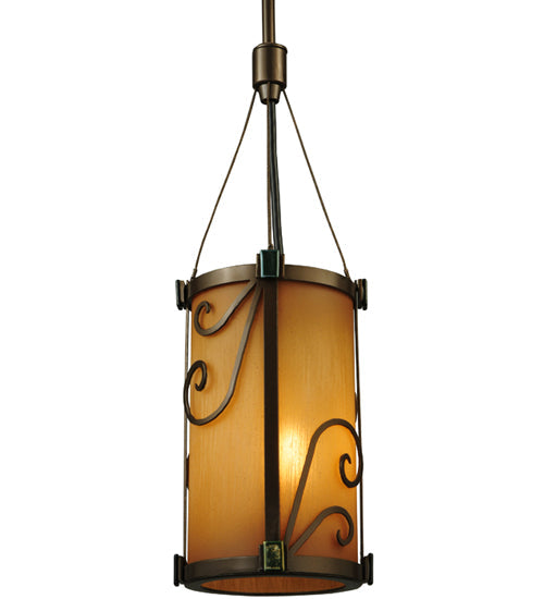 Meyda Lighting Cilindro 5" Golden Bronze Sorbonn Mini Pendant Light With Avorio Amber Shade Glass