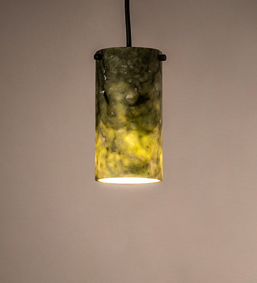 Meyda Lighting Cilindro 5" Mahogany Bronze Mini Pendant Light With Green Jadestone Shade