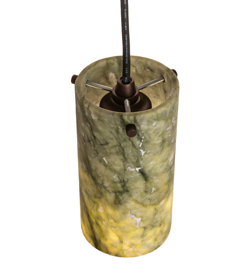 Meyda Lighting Cilindro 5" Mahogany Bronze Mini Pendant Light With Green Jadestone Shade