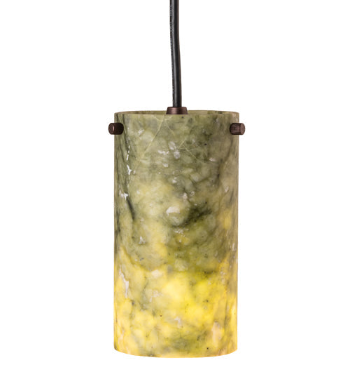 Meyda Lighting Cilindro 5" Mahogany Bronze Mini Pendant Light With Green Jadestone Shade