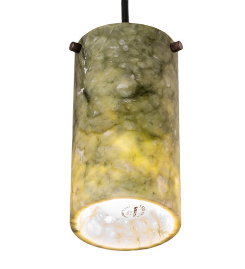 Meyda Lighting Cilindro 5" Mahogany Bronze Mini Pendant Light With Green Jadestone Shade