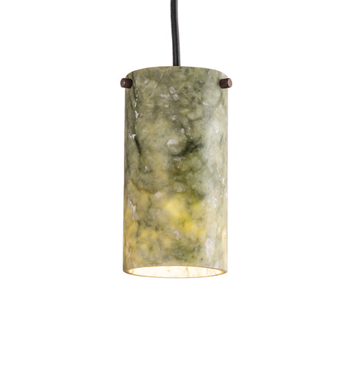 Meyda Lighting Cilindro 5" Mahogany Bronze Mini Pendant Light With Green Jadestone Shade