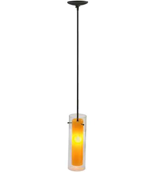 Meyda Lighting Cilindro 5" Oil Rubbed Bronze Agoura Mini Pendant Light With Clear and Amber Shade Glass