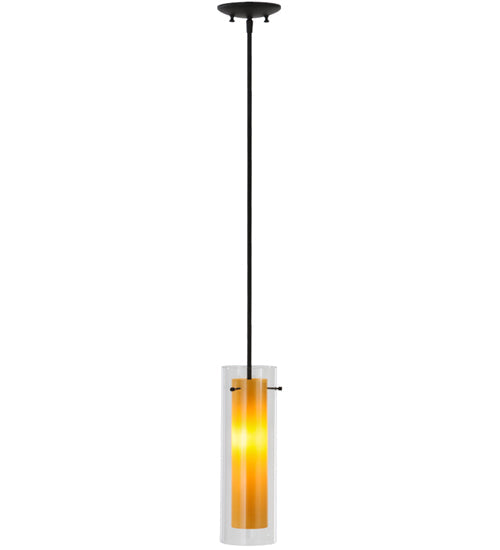 Meyda Lighting Cilindro 5" Oil Rubbed Bronze Agoura Mini Pendant Light With Clear and Amber Shade Glass