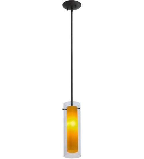 Meyda Lighting Cilindro 5" Oil Rubbed Bronze Agoura Mini Pendant Light With Clear and Amber Shade Glass