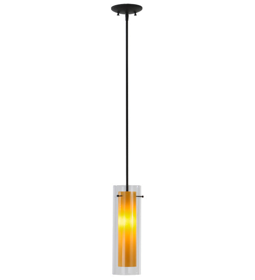 Meyda Lighting Cilindro 5" Oil Rubbed Bronze Agoura Mini Pendant Light With Clear and Amber Shade Glass