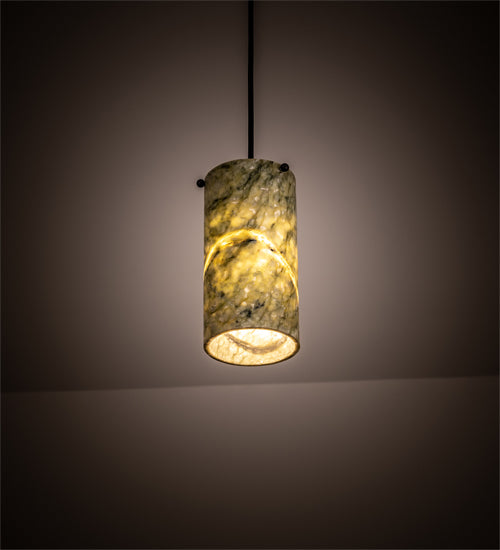 Meyda Lighting Cilindro 5" Oil Rubbed Bronze Mini Pendant Light With Green Jadestone Shade