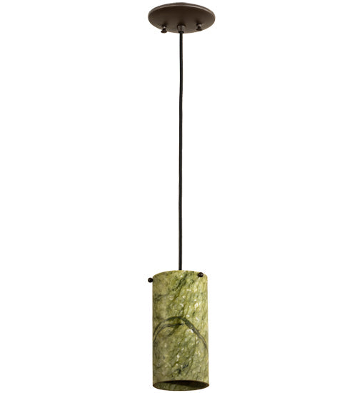 Meyda Lighting Cilindro 5" Oil Rubbed Bronze Mini Pendant Light With Green Jadestone Shade